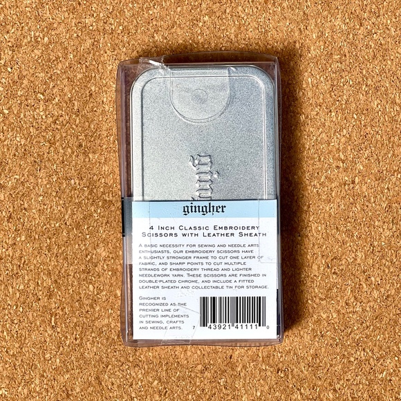 Gingher 4” Embroidery Scissors – Chrome w/ Sheath & Tin, NIB - Picture 2 of 3